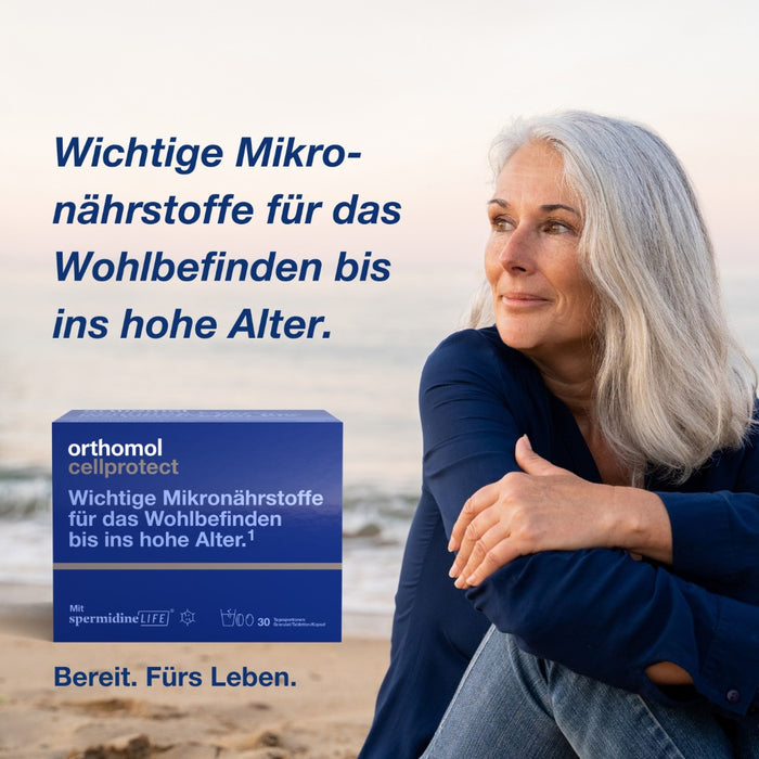 Orthomol Cellprotect - für das Wohlbefinden bis ins hohe Alter - mit Spermidin, Coenzym Q10 und Polyphenole - Granulat/Tabletten/Kapsel, 30 g Tagesportionen