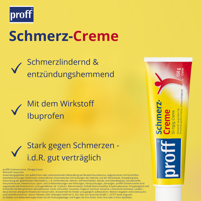proff Schmerzcreme mit Ibuprofen – zur äußerlichen Behandlung von Muskel-, Gelenk- und Rückenschmerzen bei rheumatischen Erkrankungen oder nach Sport- und Unfallverletzungen, 150 g Cream