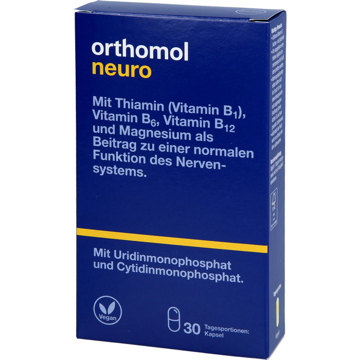 Orthomol Neuro mit Thiamin (Vitamin B1), Vitamin B6, B12 und Magnesium - als Beitrag zu einer normalen Funktion des Nervensystems - Kapseln, 30 pcs. Daily portions