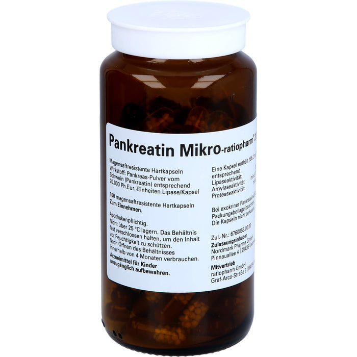 Pankreatin Mikro-ratiopharm 20 000 magensaftresistente Hartkapseln, 100 pc Capsules