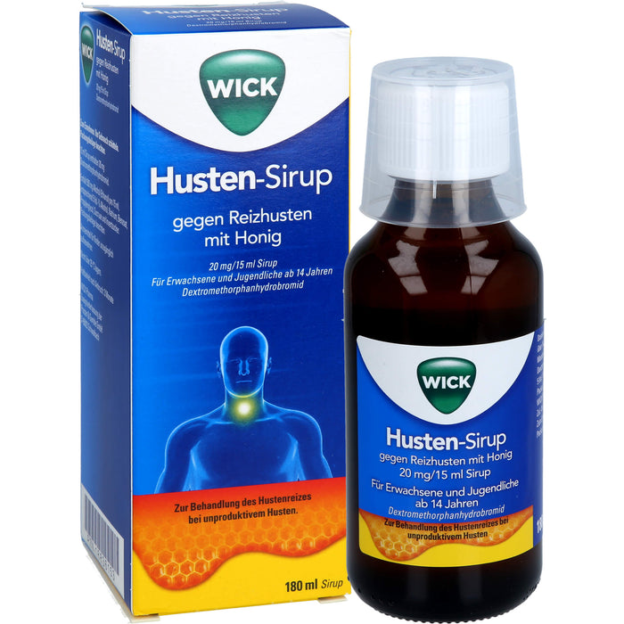 WICK Husten-Sirup gegen Reizhusten mit Honig bietet Linderung gegen Husten, 180 ml Solution