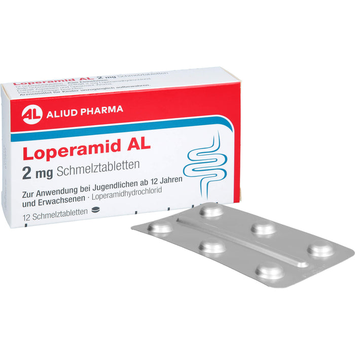 Loperamid AL 2 mg Schmelztabletten bei Durchfall, 12 pc Tablettes
