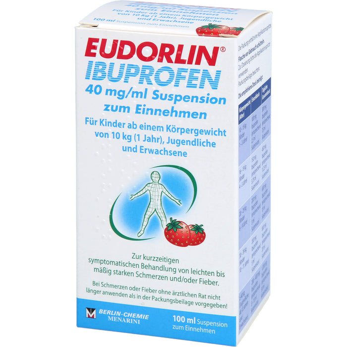 EUDORLIN Ibuprofen 40 mg/ml Suspension bei Schmerzen oder Fieber mit Erdbeergeschmack, 100 ml Lösung