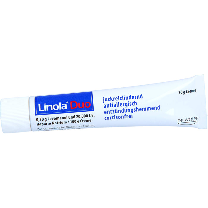 Linola Duo 0,30 g Levomenol und 20.000 I.E. Heparin Natrium Creme gegen Juckreiz bei Neurodermitis und Ekzemen, 30 g Creme