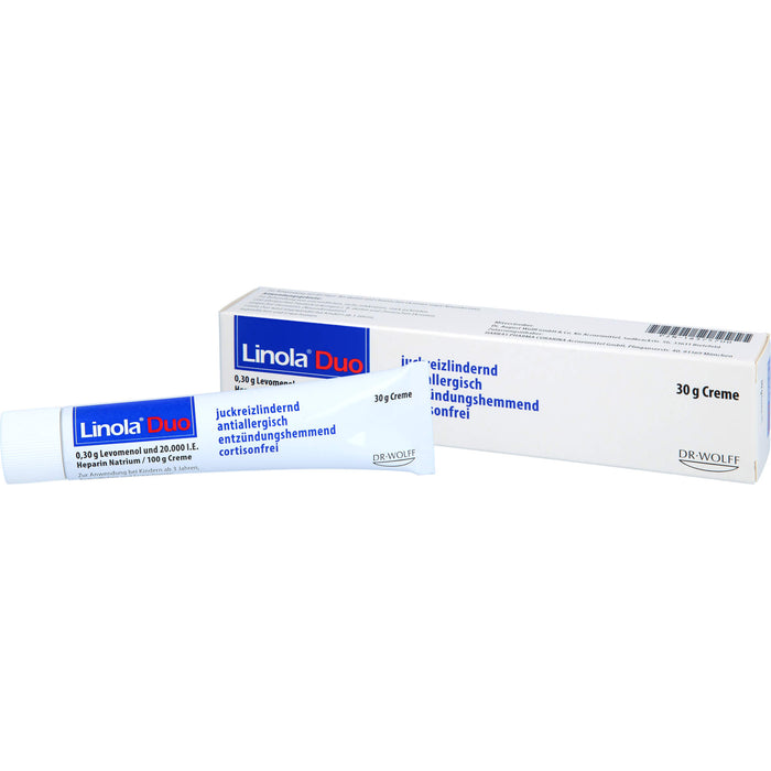 Linola Duo 0,30 g Levomenol und 20.000 I.E. Heparin Natrium Creme gegen Juckreiz bei Neurodermitis und Ekzemen, 30 g Crème