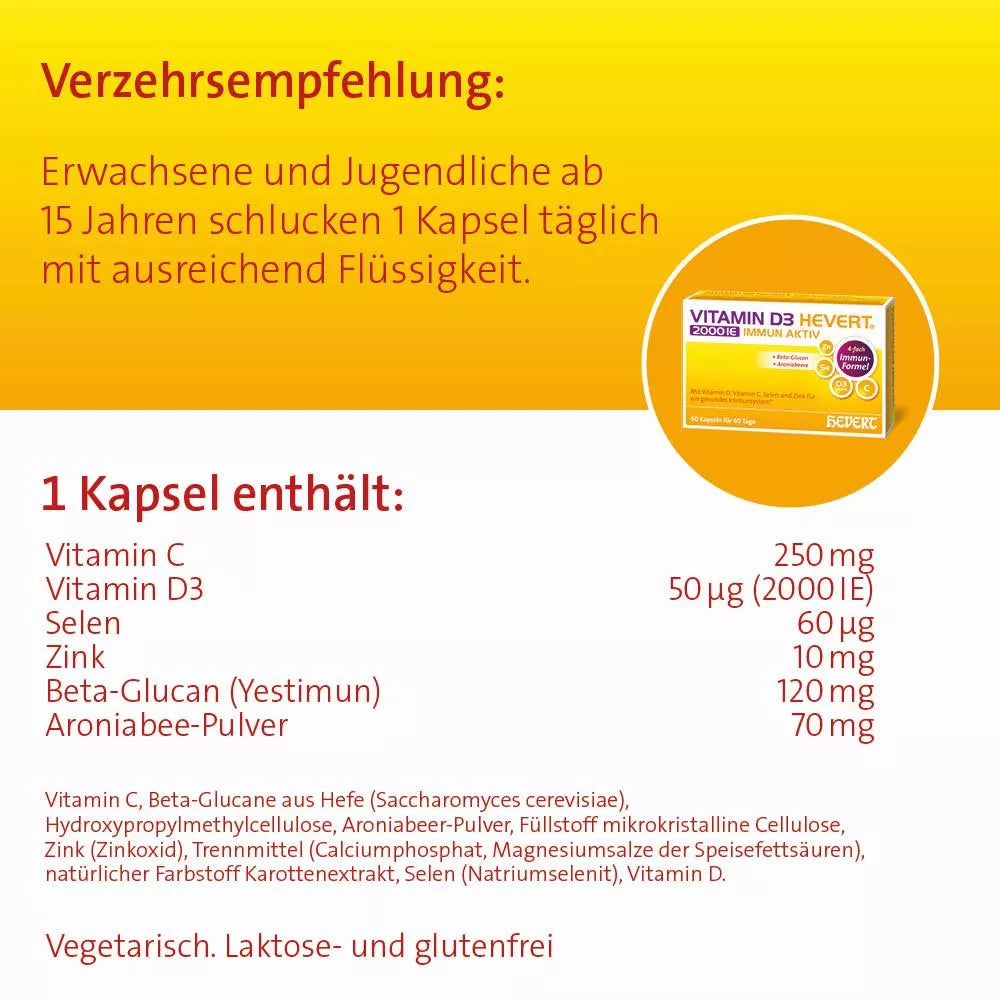 Vitamin D3 Hevert 2000 I.E. Immun Aktiv, 30 St. Kapseln