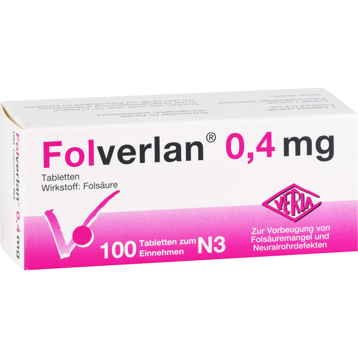 Folverlan 0,4 mg Tabletten zur Vorbeugung von Folsäuremangel, 100 St. Tabletten