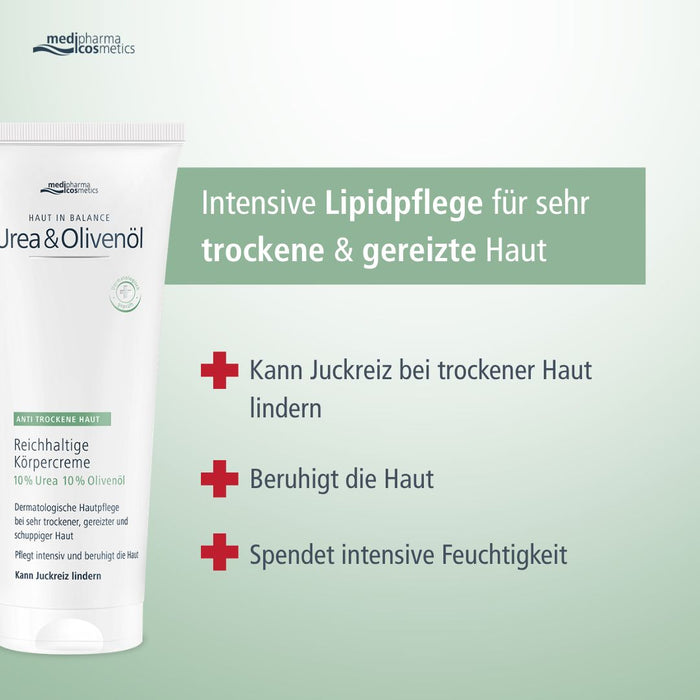 medipharma cosmetics Haut in Balance Urea & Olivenöl reichhaltige Körpercreme, 200 ml Creme