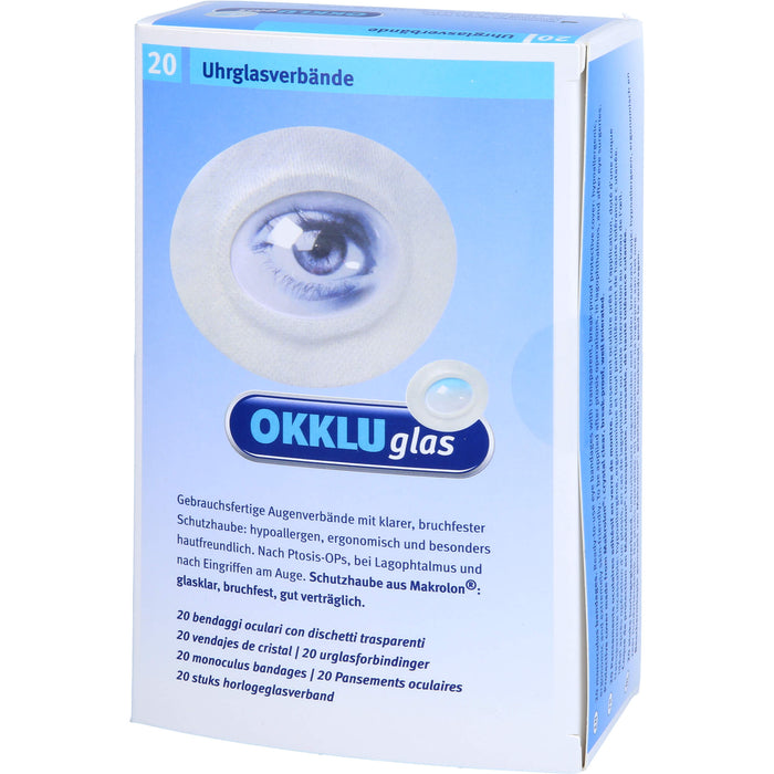 Okkluglas Uhrglasverband gebrauchsfertiger Augenverband mit klarer, bruchfester Schutzhaube, 20 pcs. dressing