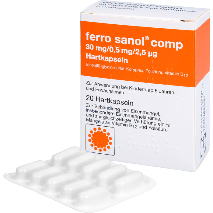 Ferro Sanol comp 30 mg / 0,5 mg / 2,5 µg Hartkapseln, 20 pcs. Capsules