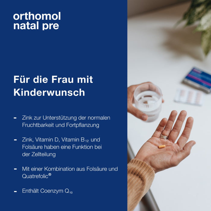 Orthomol Natal pre für Frauen mit Kinderwunsch - mit Vitamin B12, Folsäure und Zink - Unterstützung der Fruchtbarkeit, 90 St. Tagesportionen