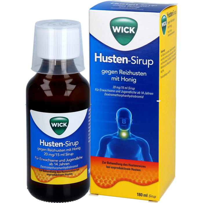 WICK Husten-Sirup gegen Reizhusten mit Honig bietet Linderung gegen Husten, 180 ml Solution