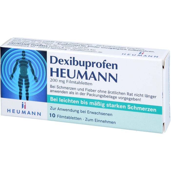 HEUMANN Dexibuprofen 200 mg Filmtabletten bei leichten bis mäßig starken Schmerzen, 10 pc Tablettes