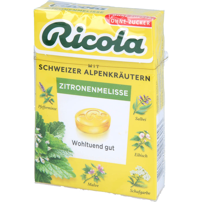 Ricola Schweizer Kräuterbonbons Box Zitronenmelisse ohne Zucker, 50 g Bonbons