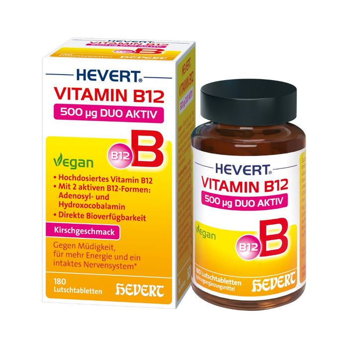 Vitamin B12 Hevert 500 µg Duo Aktiv gegen Müdigkeit, für Energie und ein intaktes Nervensystem, 180 St. Tabletten