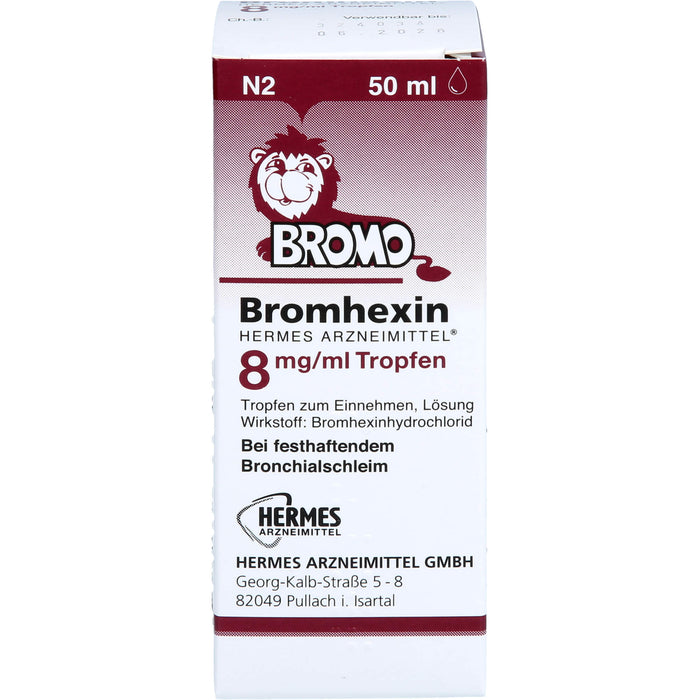HERMES ARZNEIMITTEL Bromhexin 8 mg/ml Tropfen bei festhaftendem Bronchialschleim, 50 ml Lösung