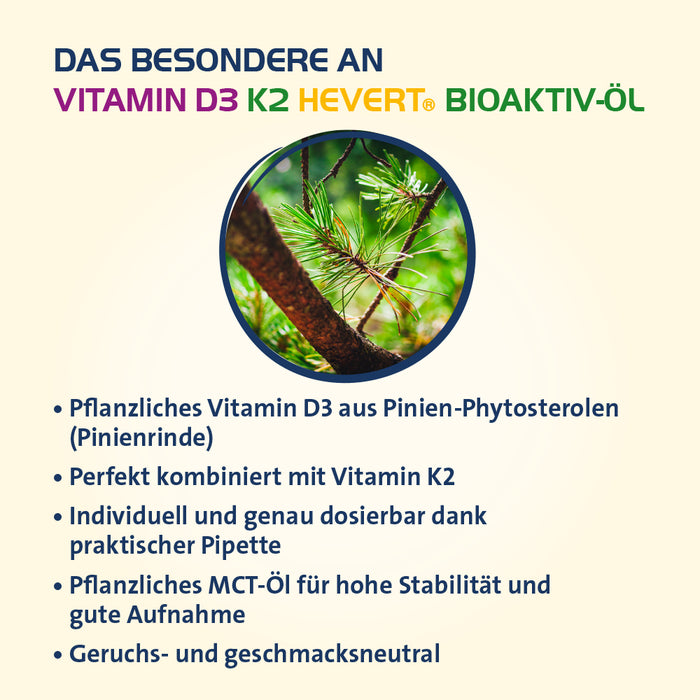 Vitamin D3 K2 Hevert Bioaktiv Öl –  veganes Duo für Knochen, Muskeln und Immunsystem, 20 ml Öl