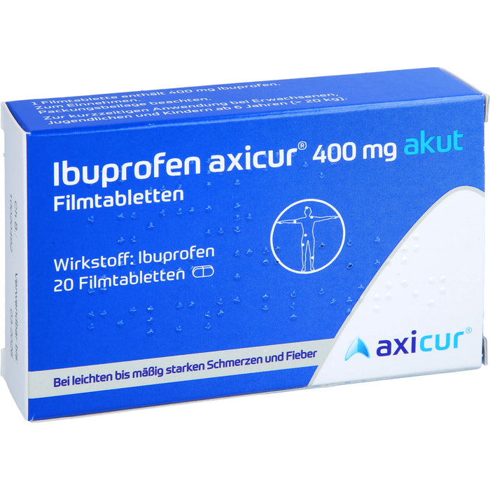 Ibuprofen axicur 400 mg akut Filmtabletten bei Schmerzen und Fieber, 20 pcs. Tablets