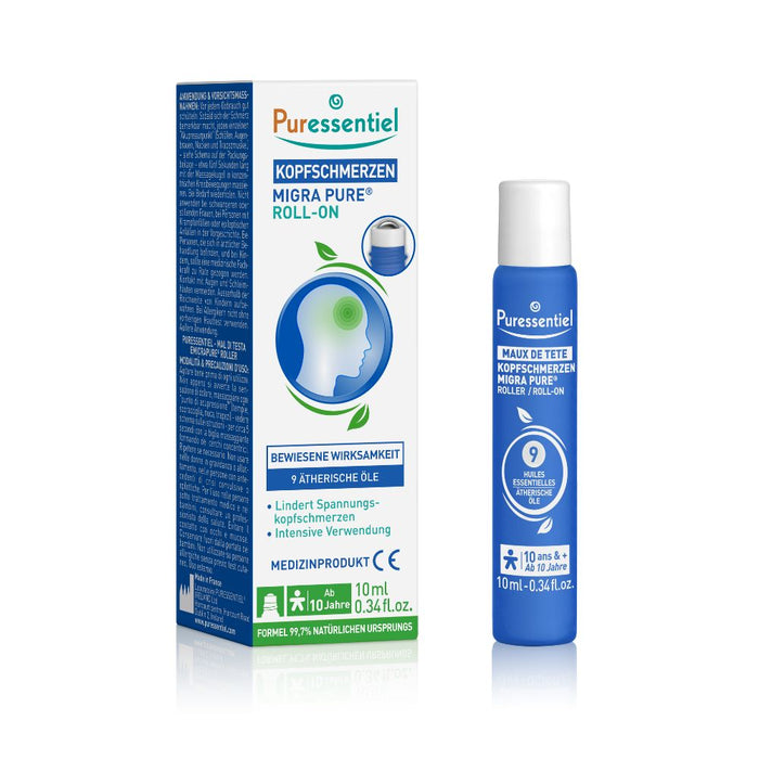 Puressentiel Kopfschmerzen Migra Pure Roll-on mit ätherischen Ölen – lindert Kopfschmerzen und Spannungen, 10 ml Roll-On