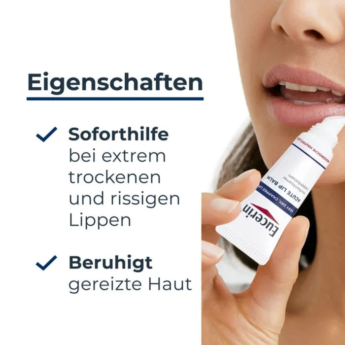 Eucerin Acute Lip Balm heilungsfördernder Lippenbalsam für trockene, rissige und aufgesprungene Lippen, 10 ml Cream