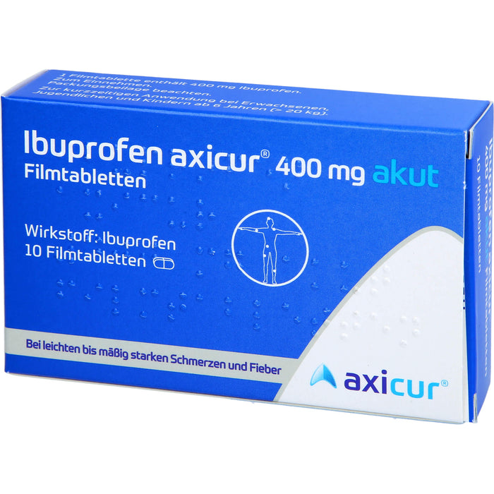 Ibuprofen axicur 400 mg akut Filmtabletten bei Schmerzen und Fieber, 10 St. Tabletten