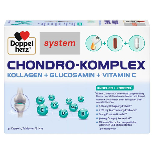 Doppelherz system Chondro-Komplex Kollagen + Glucosamin + Vitamin C Kapseln/Tabletten/Sticks für Knochen und Knorpel, 30 St. Tagesportionen