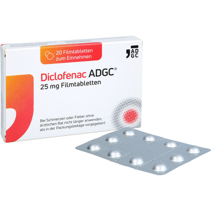 ADGC Diclofenac 25 mg Filmtabletten bei Schmerzen und Fieber, 20 pcs. Tablets
