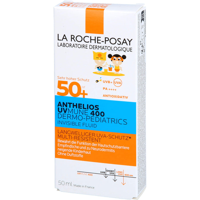La Roche-Posay Anthelios UV MUNE 400 Dermo-Pediatrics Invisible Fluid LSF 50+ für die empfindliche, zu Neurodermitis neigende Kinderhaut, 50 ml Lösung