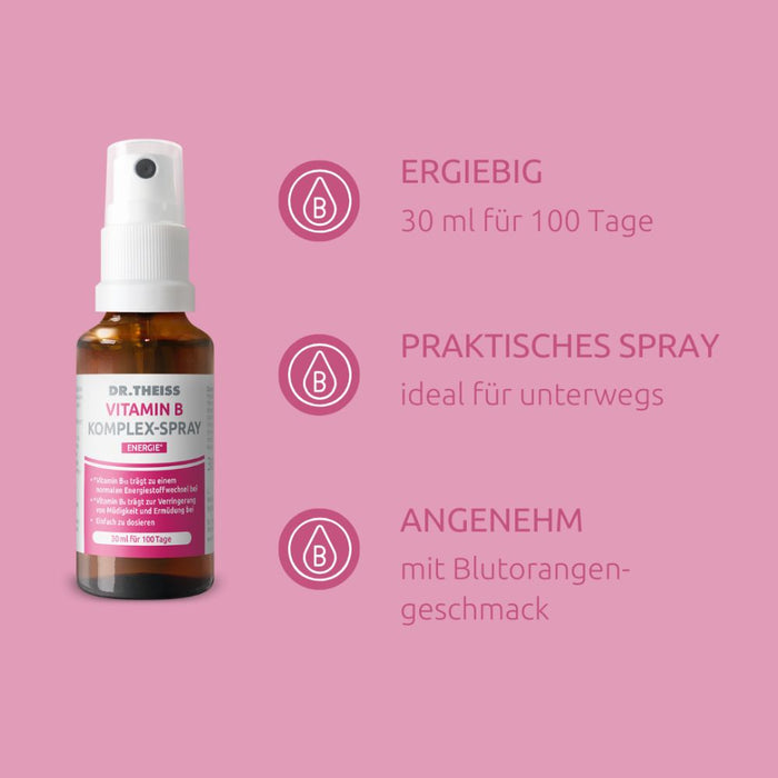 Dr. Theiss Vitamin B Komplex-Spray für eine normale Funktion des Nervensystems und zur Verringerung von Müdigkeit, 30 ml Solution