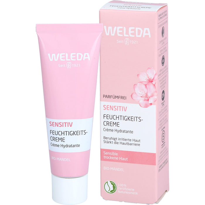 WELEDA sensitiv Feuchtigkeitscreme parfümfrei mit Bio-Mandelöl für sensible, trockene Haut, 30 ml Creme