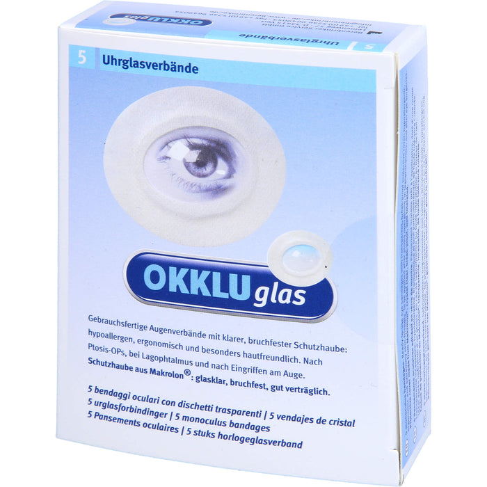 OKKLUGLAS Uhrglasverband Augenverband mit klarer, bruchfester Schutzhaube, 5 pcs. dressing