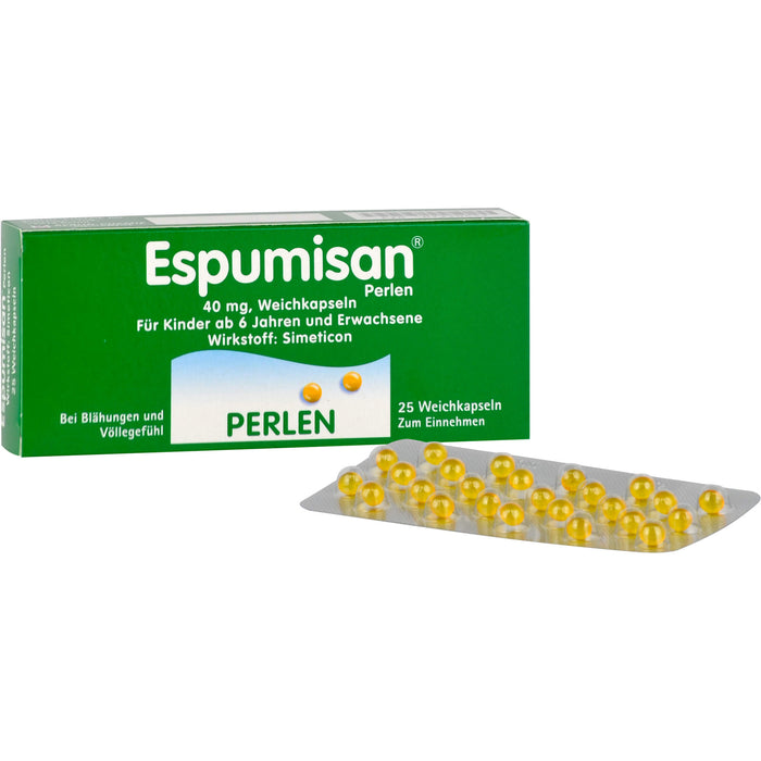 Espumisan Perlen 40 mg Weichkapseln bei Blähungen und Völlegefühl, 25 pcs. Capsules