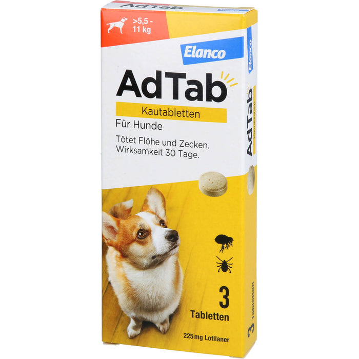 AdTab Kautabletten für Hunde über 5,5 bis 11 kg gegen Zecken und Flöhe, 3 St. Tabletten