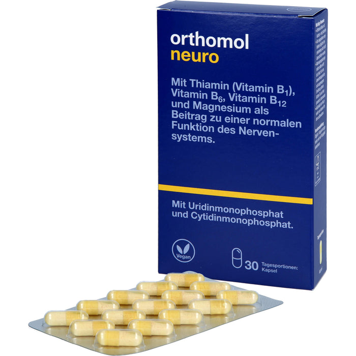 Orthomol Neuro mit Thiamin (Vitamin B1), Vitamin B6, B12 und Magnesium - als Beitrag zu einer normalen Funktion des Nervensystems - Kapseln, 30 pcs. Daily portions