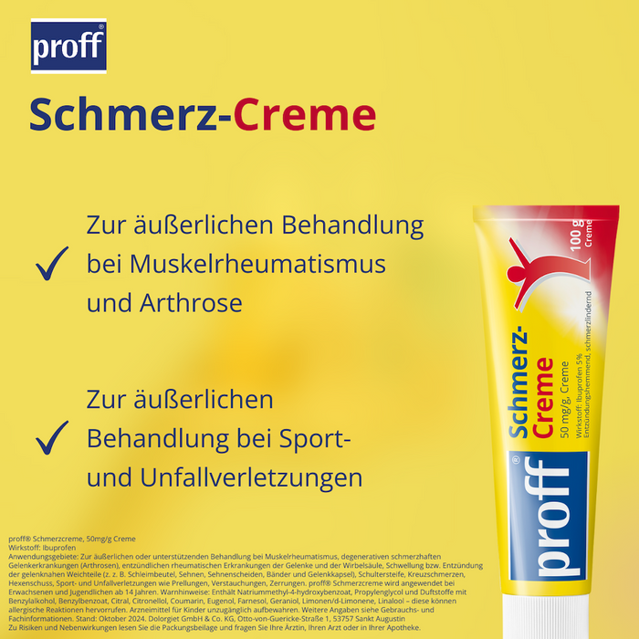 proff Schmerzcreme mit Ibuprofen – zur äußerlichen Behandlung von Muskel-, Gelenk- und Rückenschmerzen bei rheumatischen Erkrankungen oder nach Sport- und Unfallverletzungen, 100 g Cream