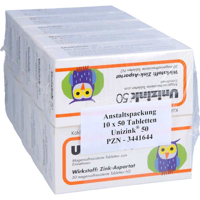 Unizink 50 Tabletten bei Zinkmangel, 500 pc Tablettes