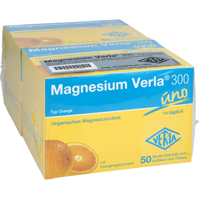 VERLA Magnesium 300 Trinkgranulat mit Orangengeschmack, 100 pcs. Sachets
