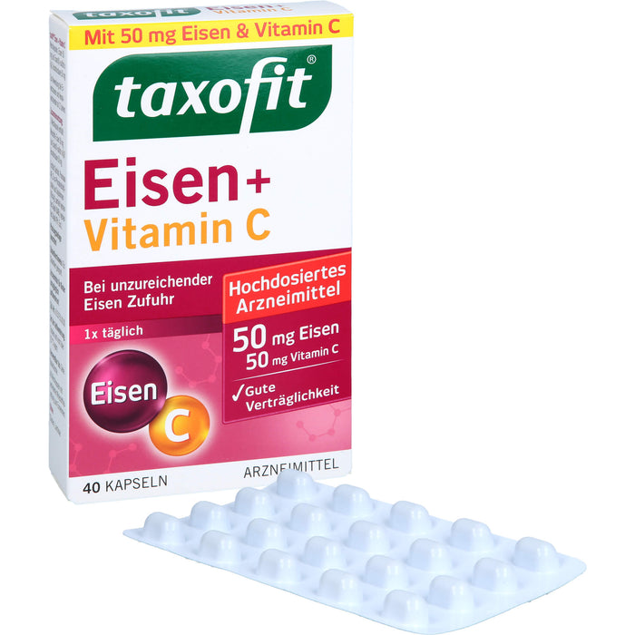 Taxofit Eisen + Vitamin C Kapseln bei unzureichender Eisenzufuhr, 40 St. Kapseln