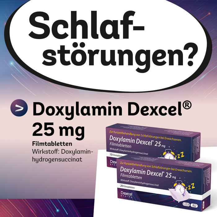 Doxylamin Dexcel 25 mg zur Kurzzeitbehandlung von Schlafstörungen bei Erwachsenen, 20 pc Tablettes