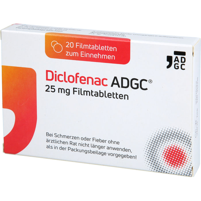 ADGC Diclofenac 25 mg Filmtabletten bei Schmerzen und Fieber, 20 pcs. Tablets
