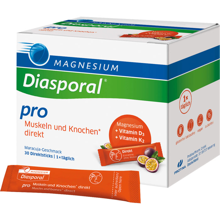 Magnesium-Diasporal Pro Direktgranulat für Muskeln und Knochen mit Maracuja-Geschmack, 30 St. Sticks
