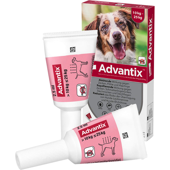 Advantix Spot-On 250 für mittelgroße Hunde von 10 bis 25 kg gegen Zecken Flöhe und fliegende Insekten, 4 pcs. Solution