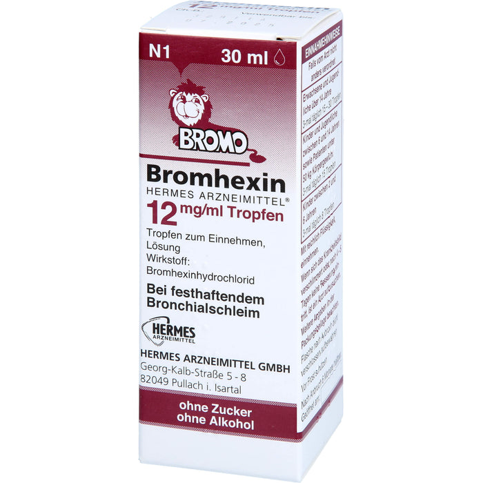 HERMES ARZNEIMITTEL Bromhexin 12 mg/ml Tropfen bei festhaftendem Bronchialschleim, 30 ml Solution