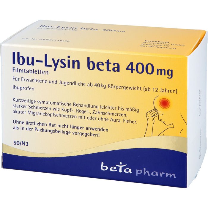 Ibu-Lysin beta 400 mg Filmtabletten bei Schmerzen und Fieber, 50 pc Tablettes