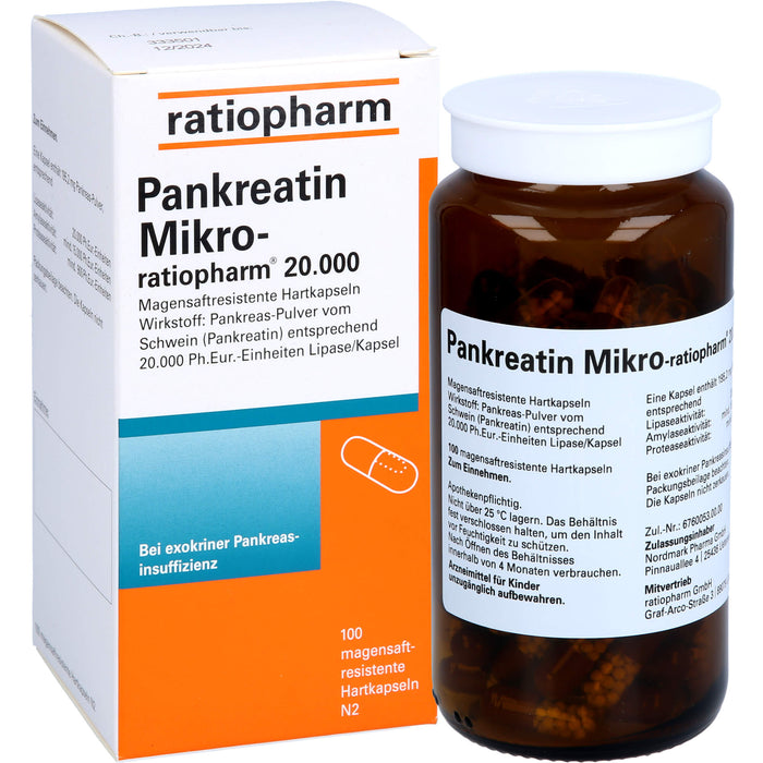 Pankreatin Mikro-ratiopharm 20 000 magensaftresistente Hartkapseln, 100 pc Capsules