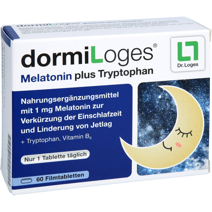 DormiLoges 1 mg Melatonin plus Tryptophan Filmtabletten zur Verkürzung der Einschlafzeit, 60 St. Tabletten