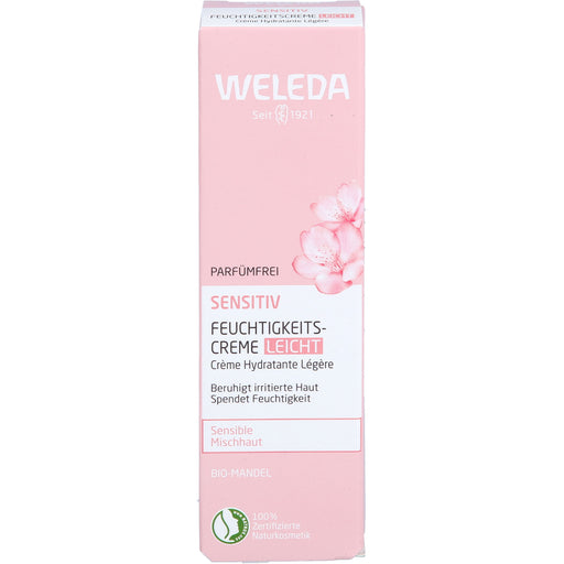 WELEDA sensitiv Feuchtigkeitscreme leicht, parfümfrei mit Bio-Mandelöl für sensible Mischhaut beruhigt irritierte Haut, 30 ml Creme