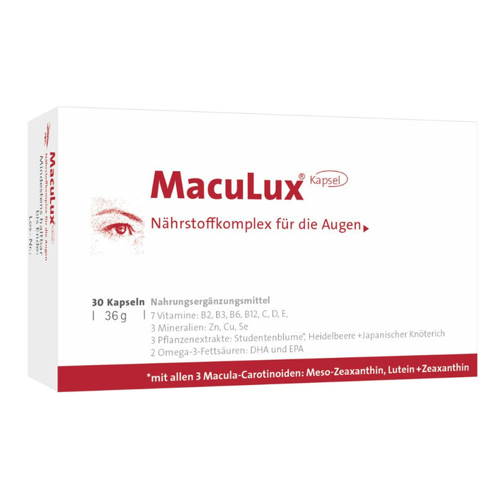 MacuLux Kapseln Nährstoffkomplex für die Augen, 30 St. Kapseln
