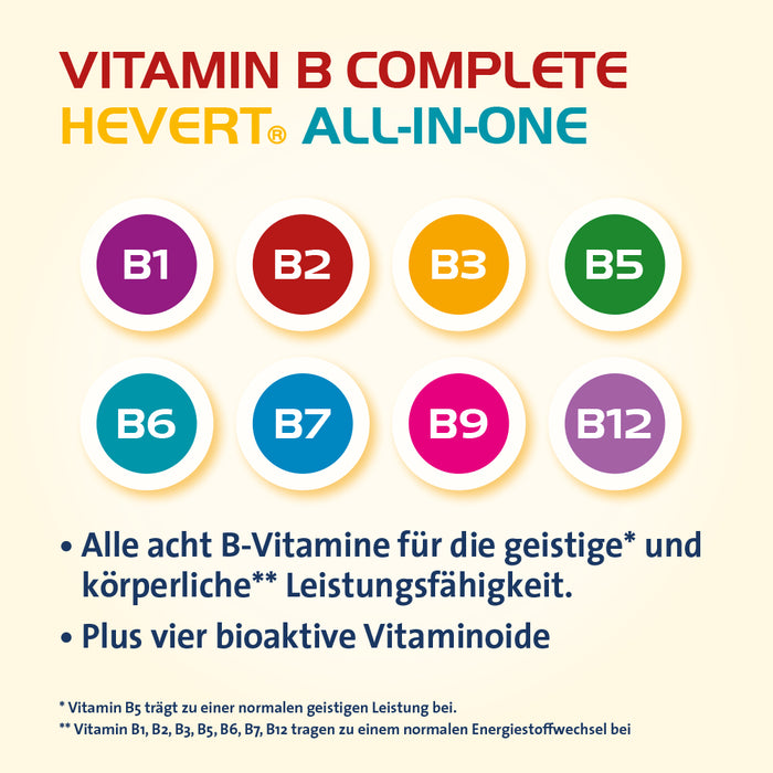 Vitamin B Complete Hevert All-in-One mit allen 8 Vitaminen des B-Komplexes und 4 bioaktiven Vitaminoiden, 120 pcs. Capsules