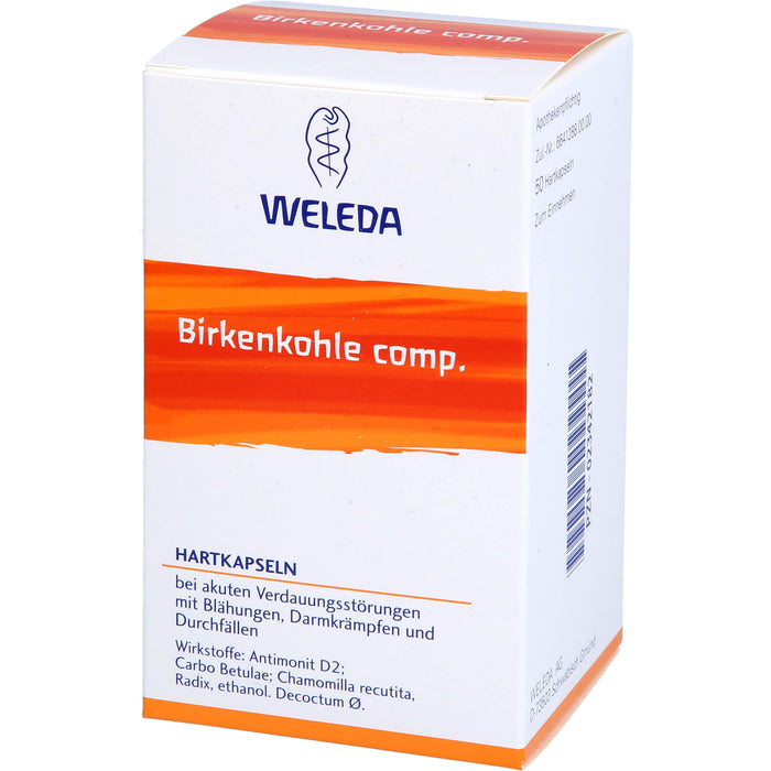 WELEDA Birkenkohle comp. Hartkapseln bei akuten Verdauungsstörungen mit Blähungen, Verdauungskrämpfen und Durchfällen, 50 St. Kapseln